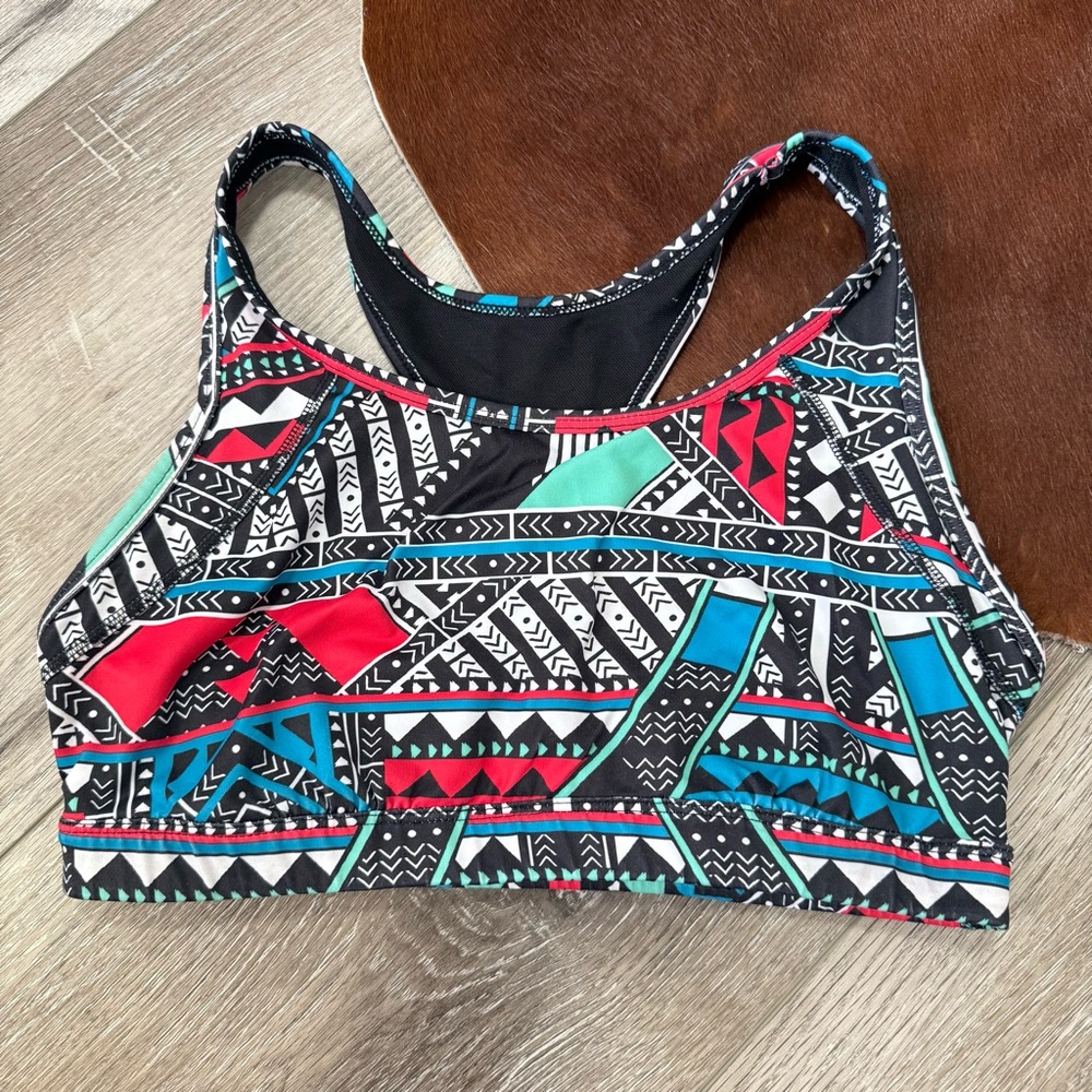 Women’s High Neck Print Sports Bra - Black Multi